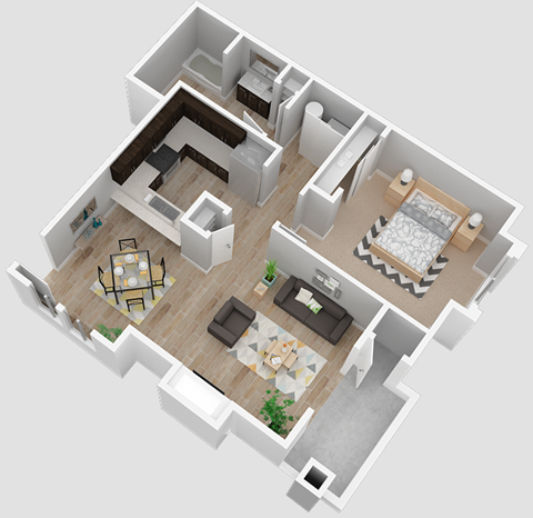 Park Place Reno 1x1B 3D floor plan